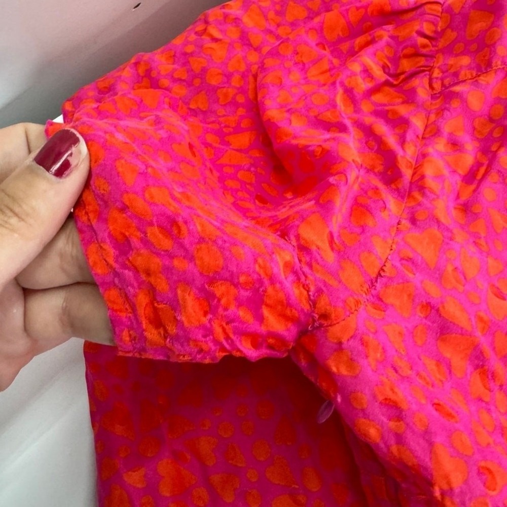 Tara‎ Jarmon Dress Womens 44 Pink Orange Rozenn Heart Print Polo Midi - Picture 13 of 15